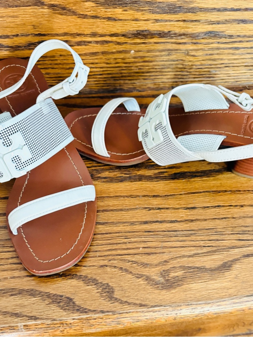 Tory Burch White Leather Open-Toe Ankle Strap Sandals